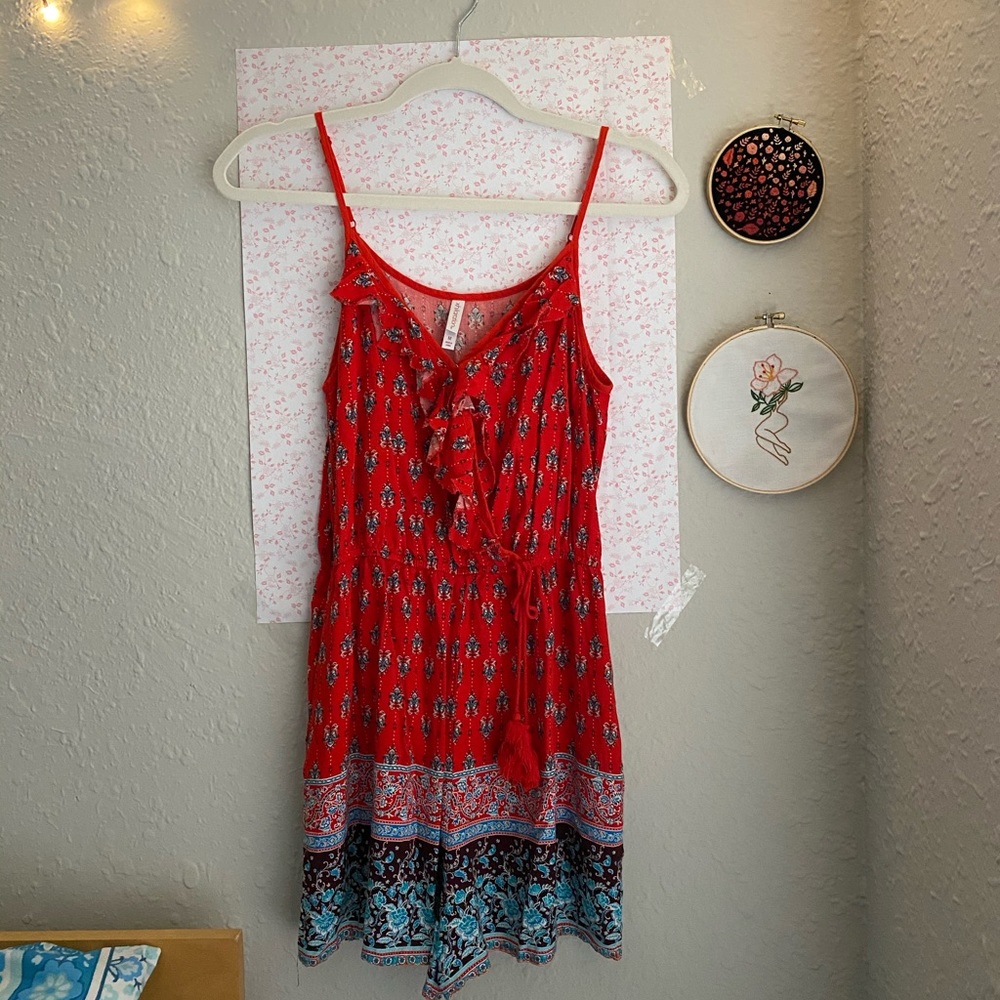 Red and Blue Boho Style Romper